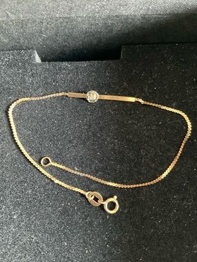Delicate 10k Solid Gold Bar Bracelet with a small real diamond Accent